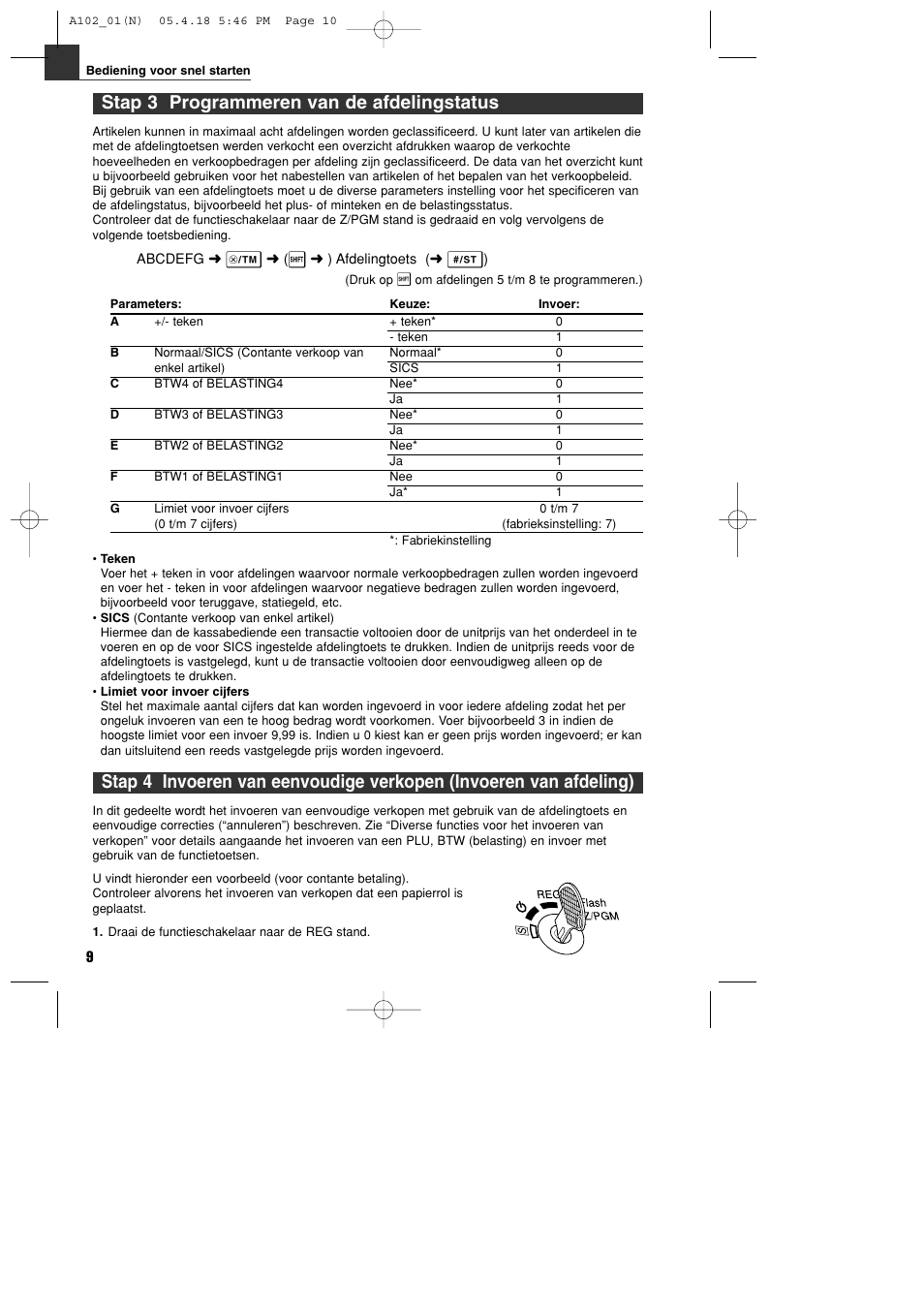 Stap 3 programmeren van de afdelingstatus | Sharp XE-A102B User Manual | Page 120 / 140