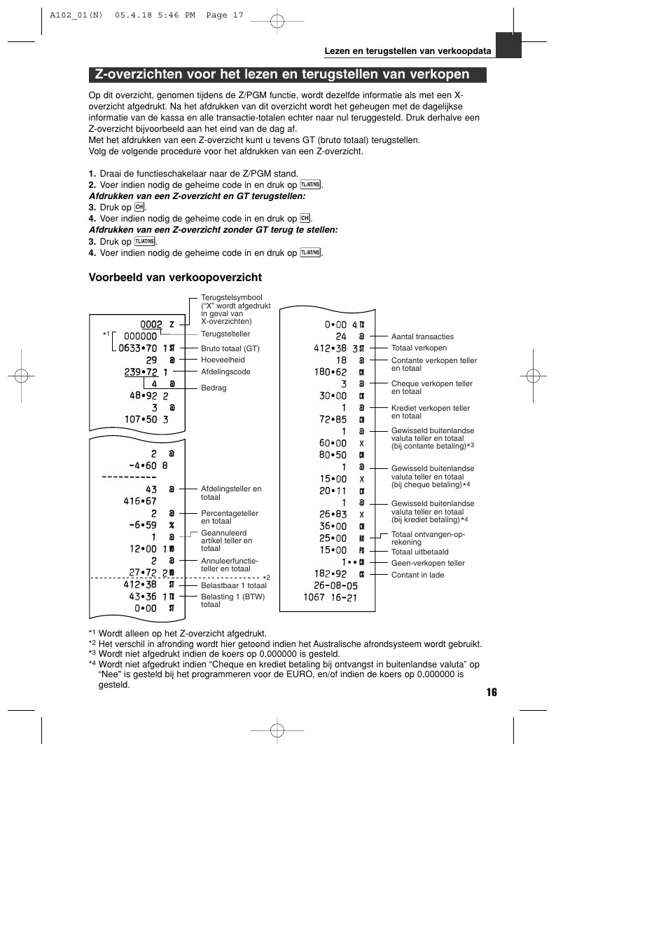 Voorbeeld van verkoopoverzicht | Sharp XE-A102B User Manual | Page 127 / 140