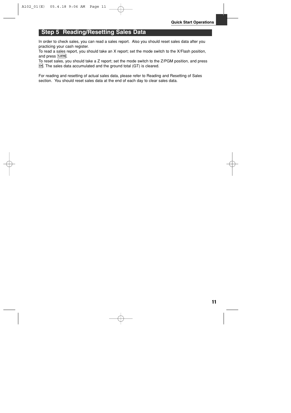 Step 5 reading/resetting sales data | Sharp XE-A102B User Manual | Page 13 / 140