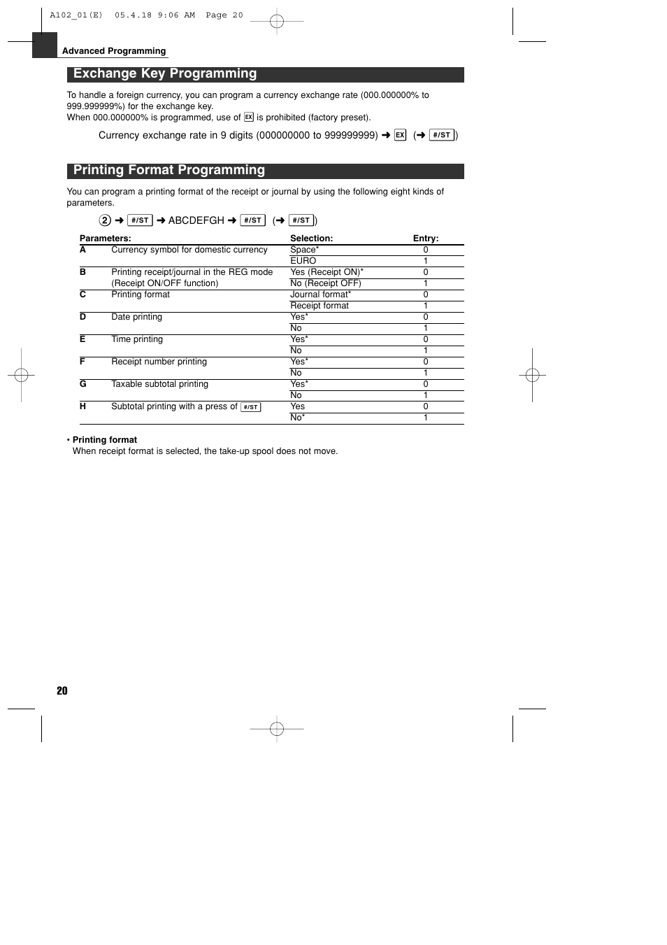 Exchange key programming, Printing format programming | Sharp XE-A102B User Manual | Page 22 / 140