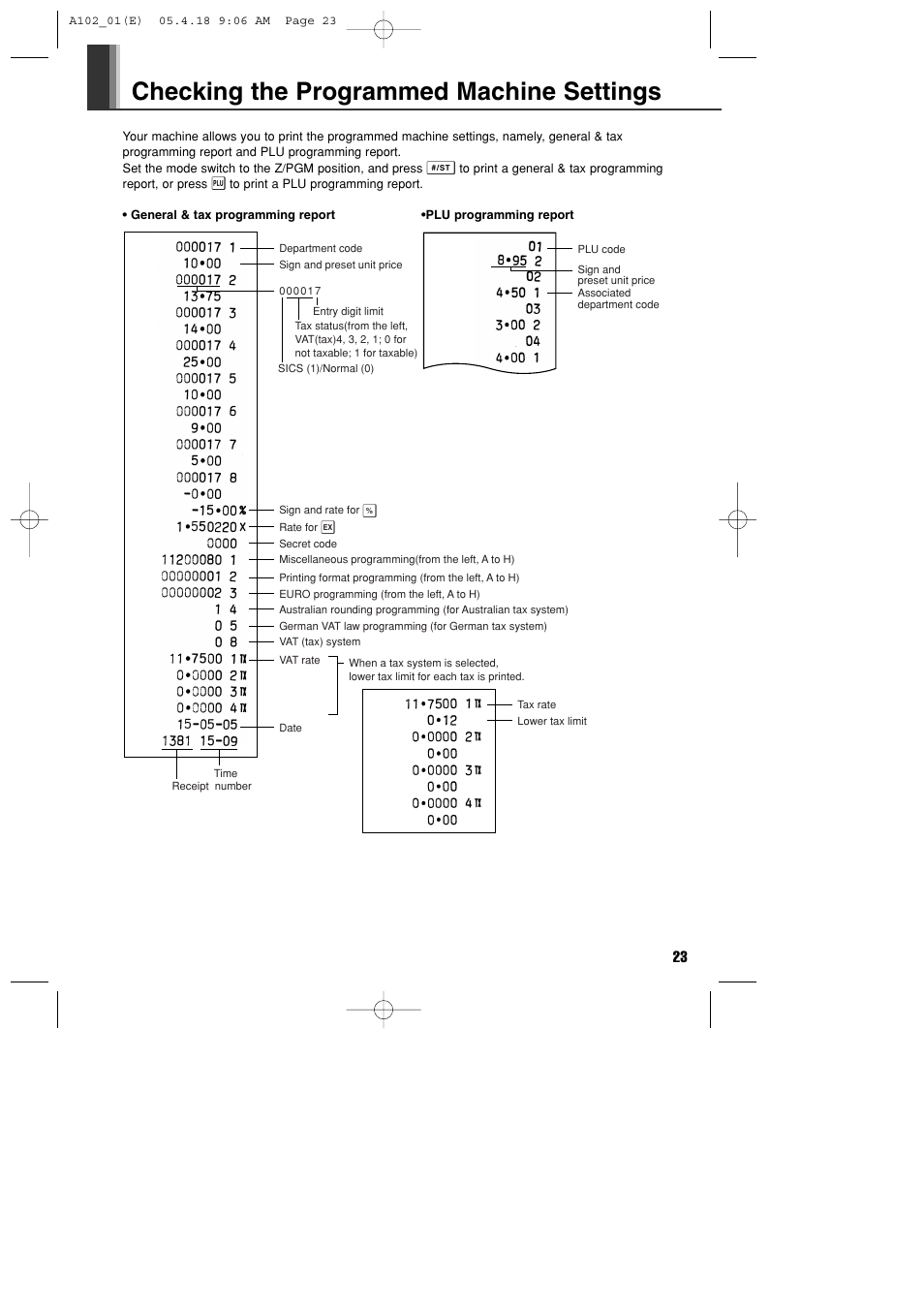 Checking the programmed machine settings | Sharp XE-A102B User Manual | Page 25 / 140