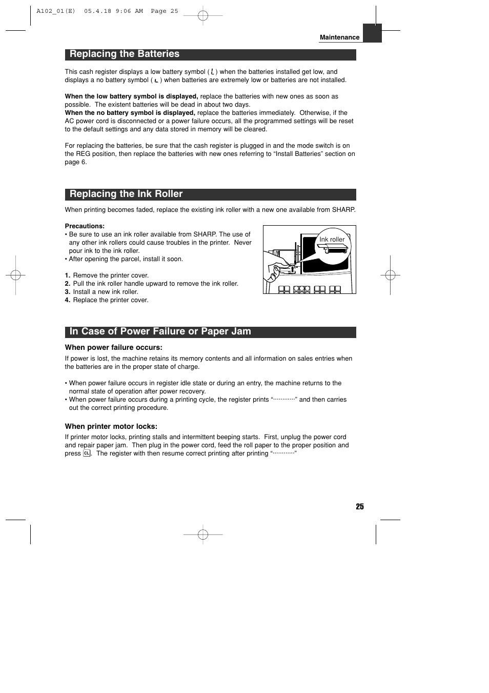 Replacing the ink roller, Replacing the batteries | Sharp XE-A102B User Manual | Page 27 / 140