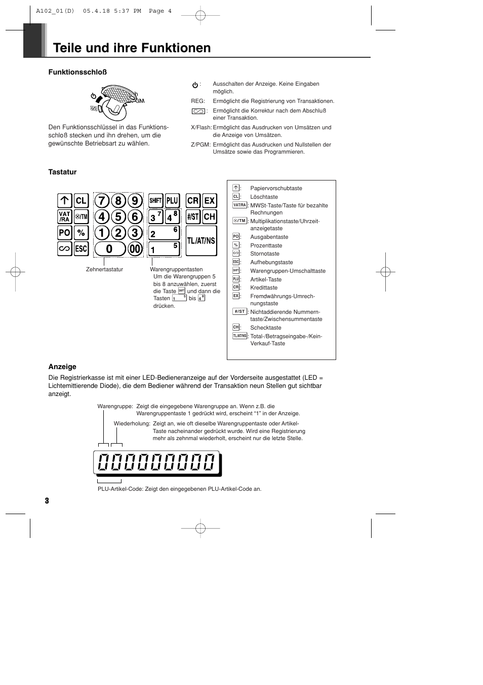 Teile und ihre funktionen | Sharp XE-A102B User Manual | Page 32 / 140