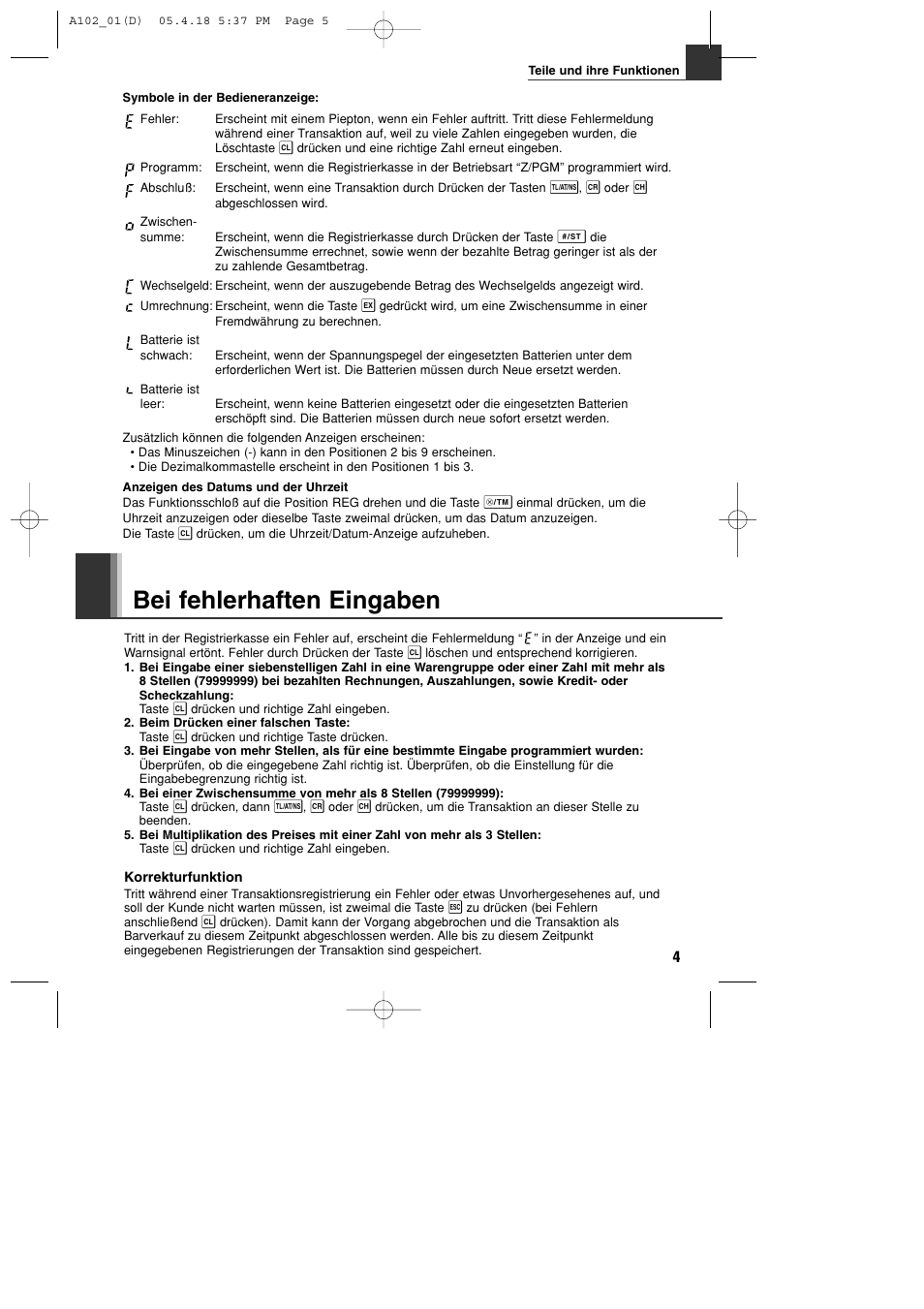 Bei fehlerhaften eingaben | Sharp XE-A102B User Manual | Page 33 / 140