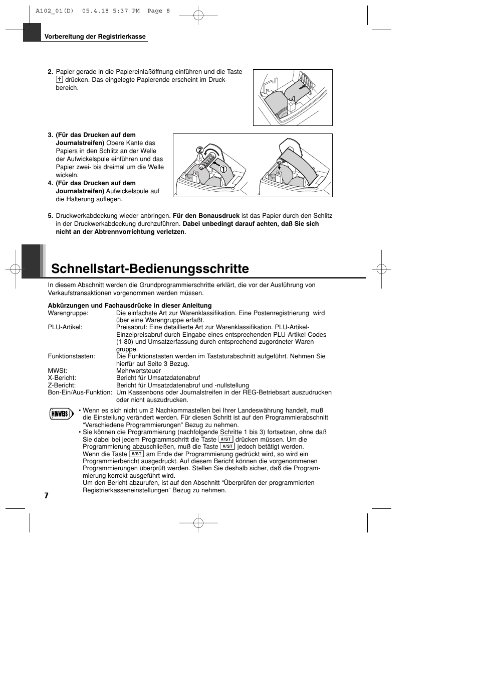 Schnellstart-bedienungsschritte | Sharp XE-A102B User Manual | Page 36 / 140