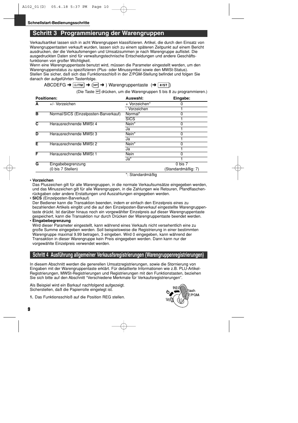 Schritt 3 programmierung der warengruppen | Sharp XE-A102B User Manual | Page 38 / 140