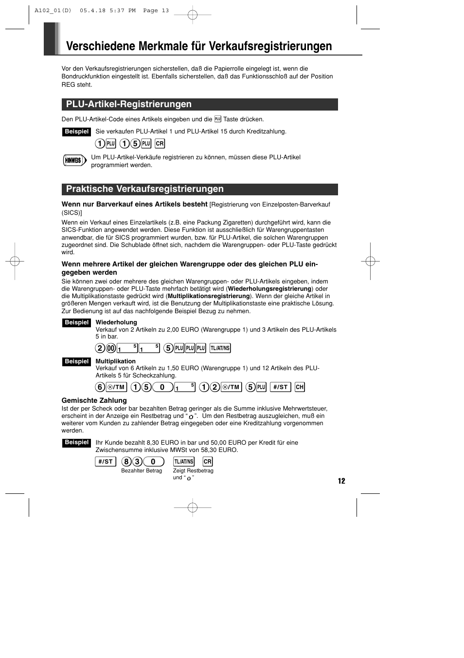 Verschiedene merkmale für verkaufsregistrierungen, 1p 15p r, Plu-artikel-registrierungen | !! 5ppp t, S 830 t r, Praktische verkaufsregistrierungen | Sharp XE-A102B User Manual | Page 41 / 140