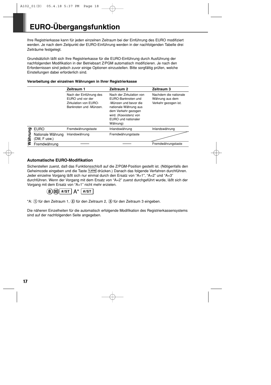 Euro-übergangsfunktion, S a* s | Sharp XE-A102B User Manual | Page 46 / 140