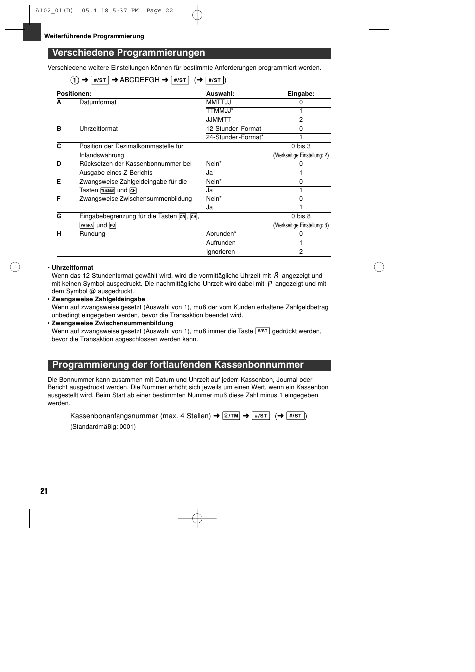 Programmierung der fortlaufenden kassenbonnummer, Verschiedene programmierungen | Sharp XE-A102B User Manual | Page 50 / 140