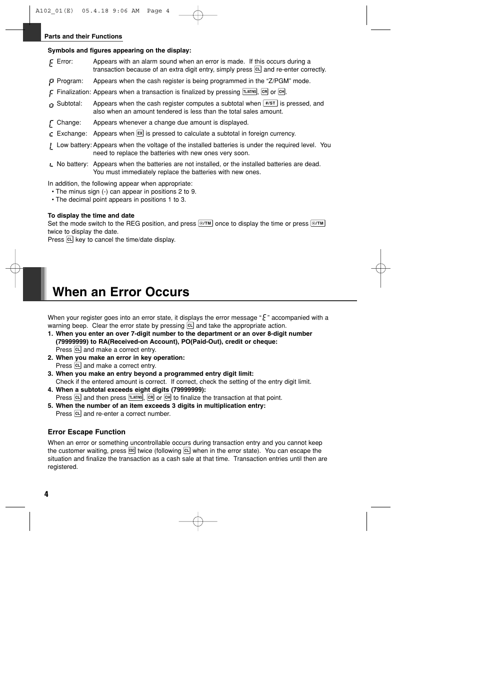 When an error occurs | Sharp XE-A102B User Manual | Page 6 / 140