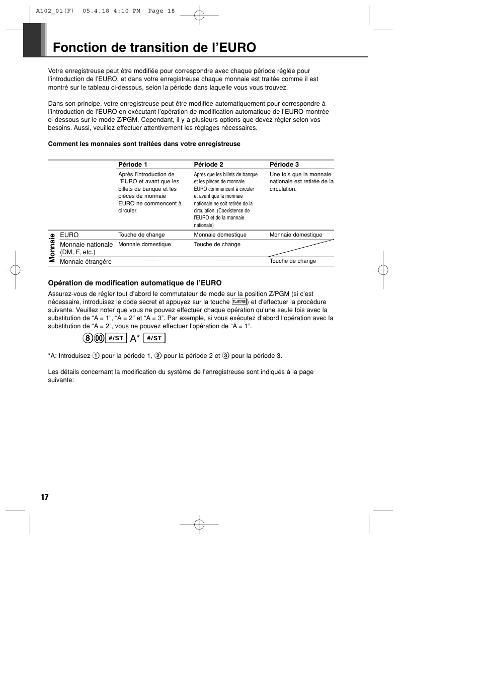 Fonction de transition de l’euro, S a* s | Sharp XE-A102B User Manual | Page 74 / 140