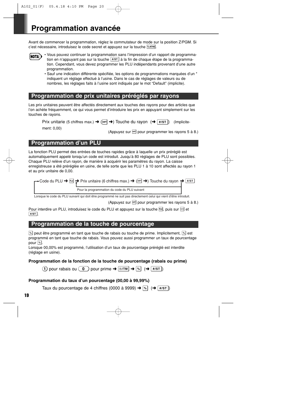 Programmation avancée, Programmation d’un plu, Programmation de la touche de pourcentage | Sharp XE-A102B User Manual | Page 76 / 140