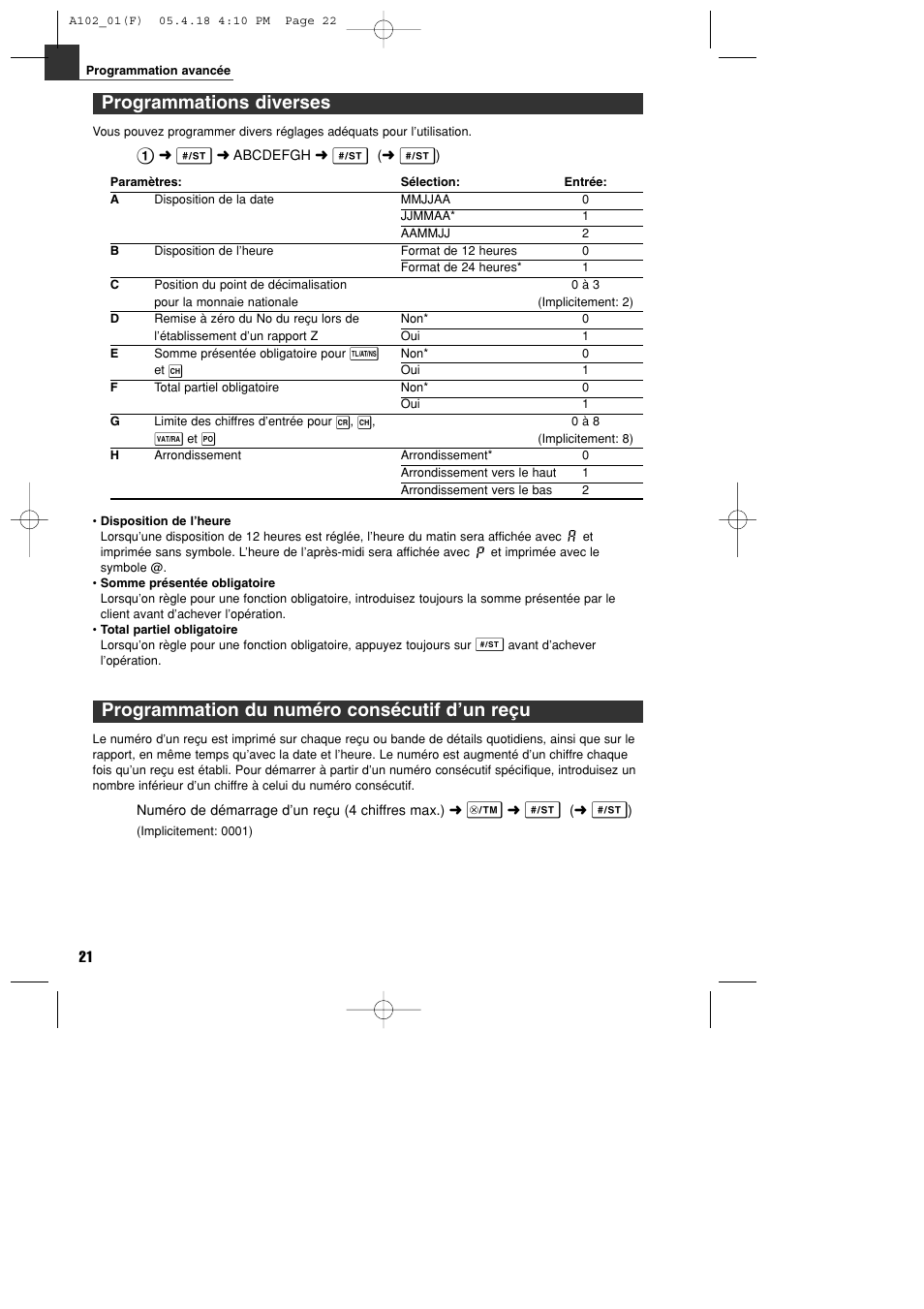 Programmation du numéro consécutif d’un reçu, Programmations diverses | Sharp XE-A102B User Manual | Page 78 / 140