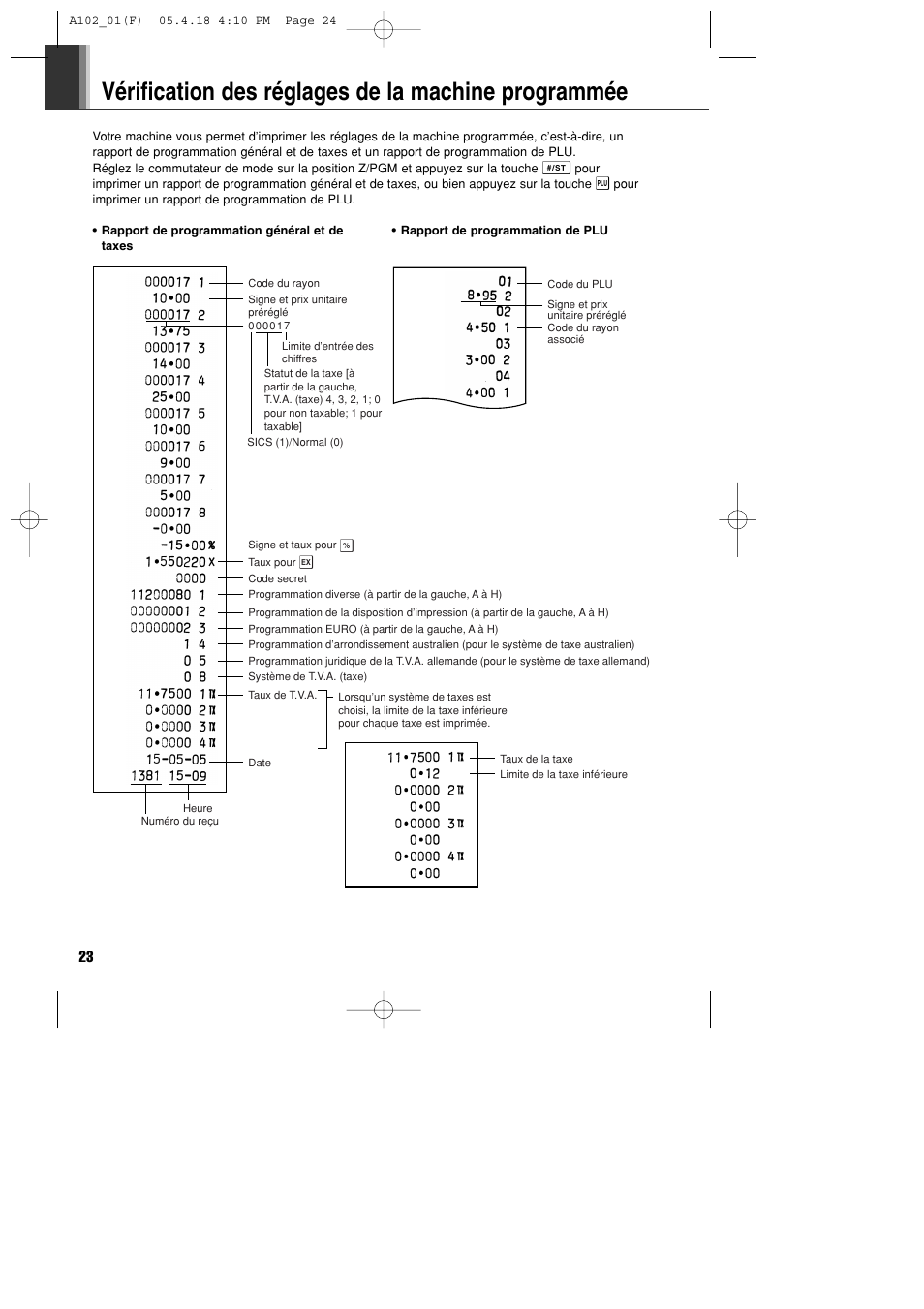 Vérification des réglages de la machine programmée | Sharp XE-A102B User Manual | Page 80 / 140