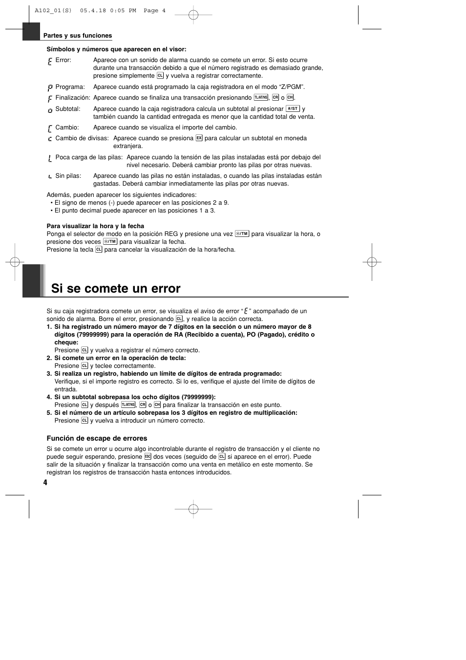 Si se comete un error | Sharp XE-A102B User Manual | Page 88 / 140