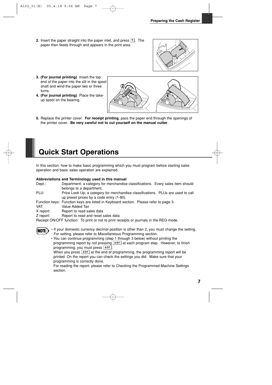 Quick start operations | Sharp XE-A102B User Manual | Page 9 / 140