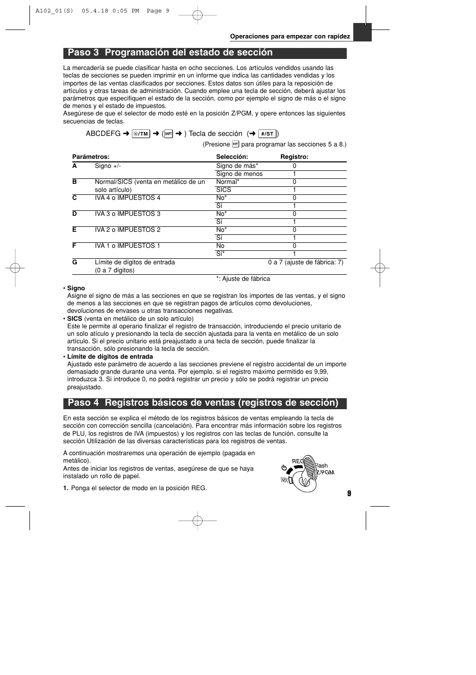 Paso 3 programación del estado de sección | Sharp XE-A102B User Manual | Page 93 / 140