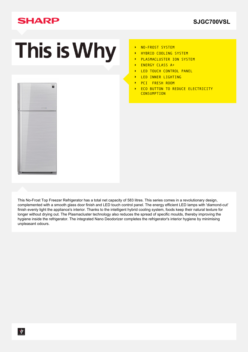 Sharp SJGC700VSL User Manual | 2 pages