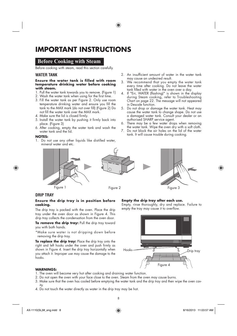 Important instructions, Before cooking with steam | Sharp AX-1110SLM User Manual | Page 10 / 59