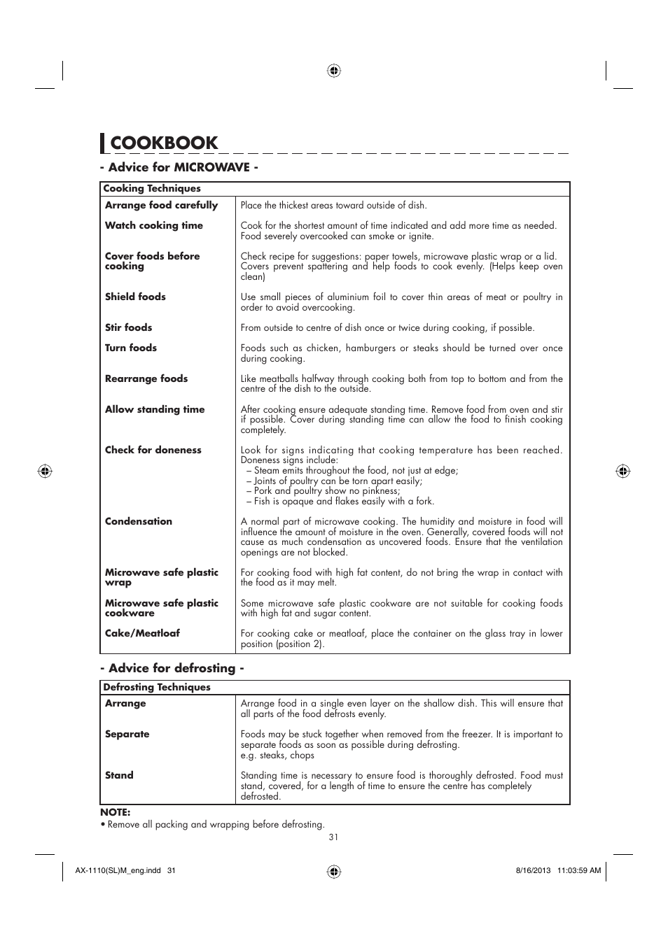 Cookbook | Sharp AX-1110SLM User Manual | Page 33 / 59