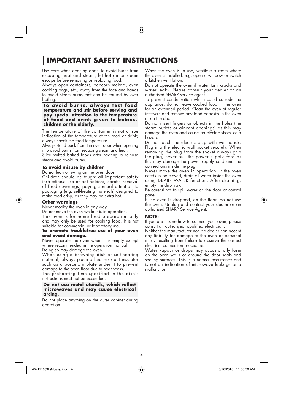 Important safety instructions | Sharp AX-1110SLM User Manual | Page 6 / 59