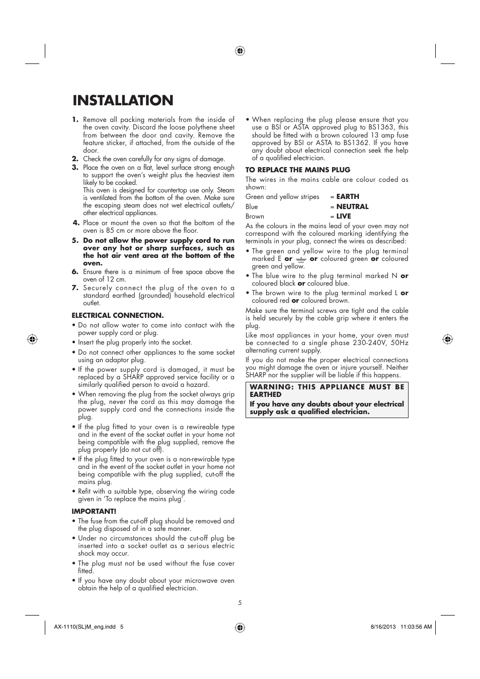 Installation | Sharp AX-1110SLM User Manual | Page 7 / 59