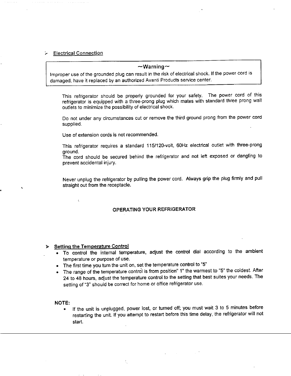 Setting the temperature control | Avanti 509XBL User Manual | Page 7 / 14