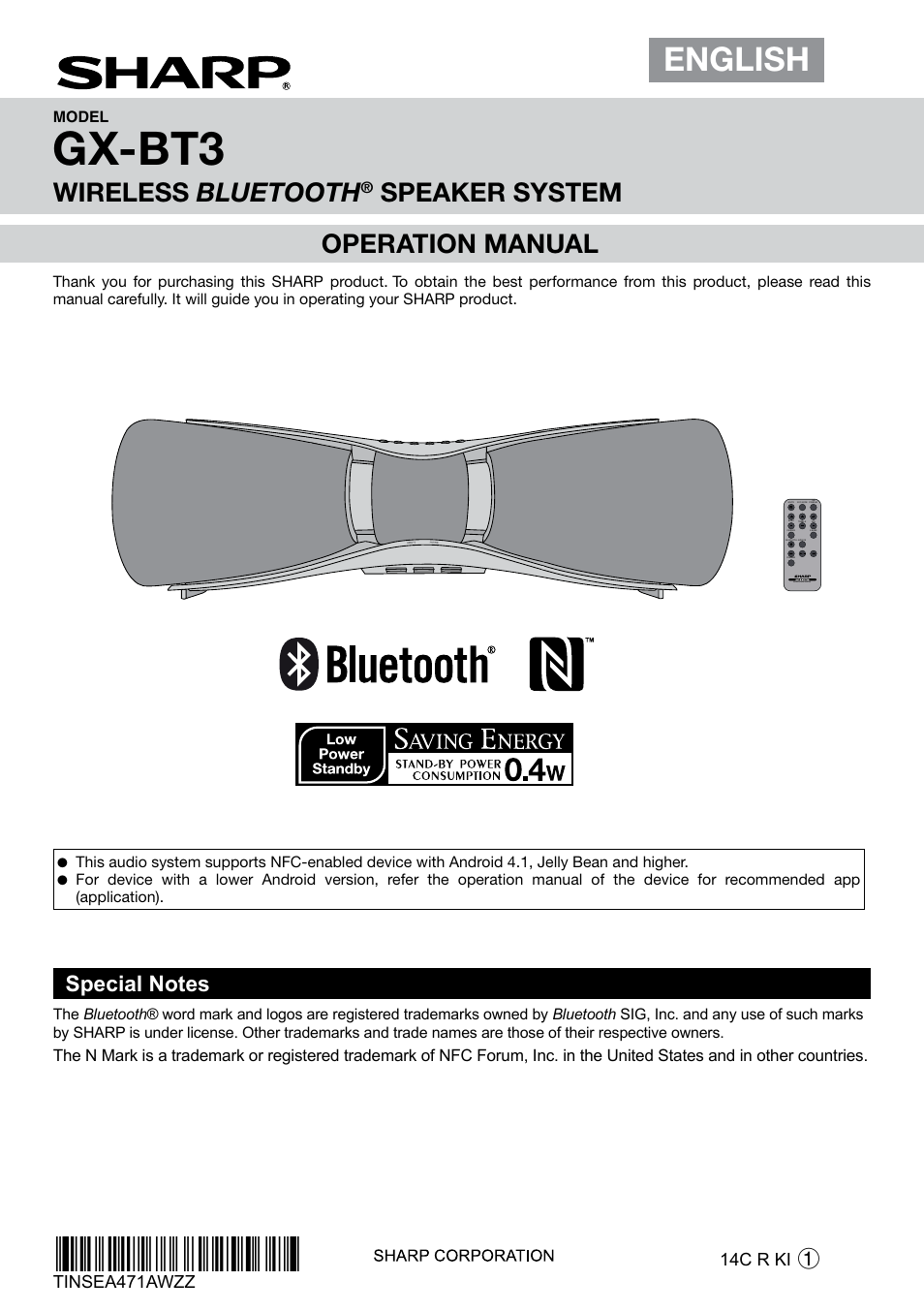 Sharp GX-BT3 User Manual | 16 pages