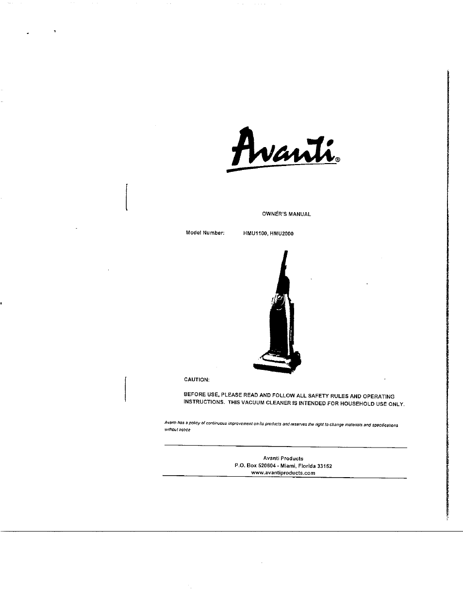 Avanti HUM2000 User Manual | 11 pages