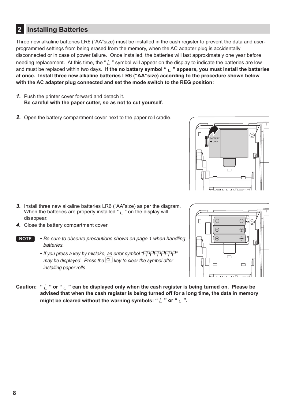2 installing batteries, 2installing batteries | Sharp XE-A137-BK User Manual | Page 10 / 86