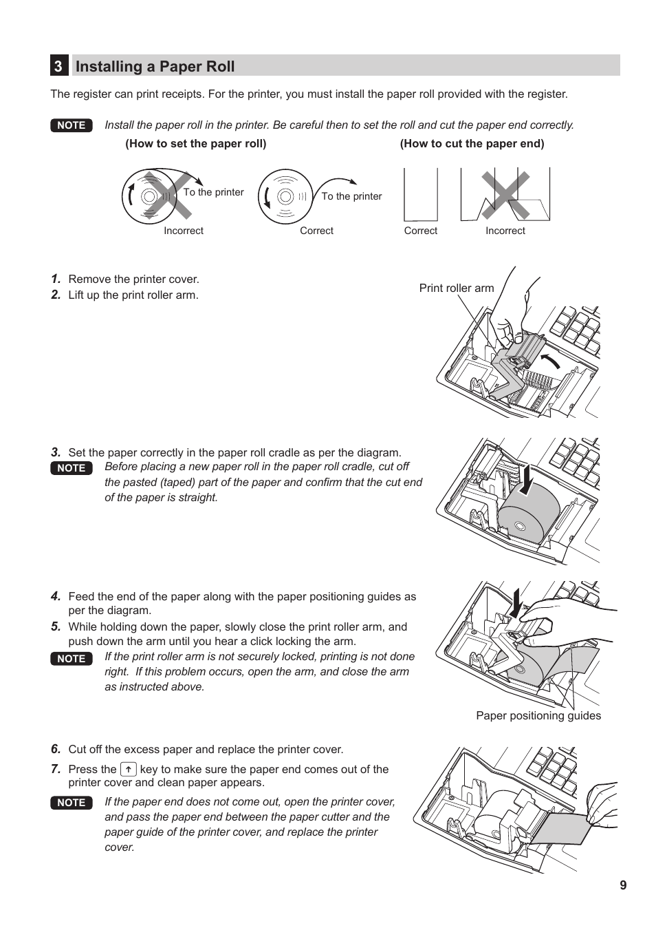 3 installing a paper roll, 3installing a paper roll | Sharp XE-A137-BK User Manual | Page 11 / 86