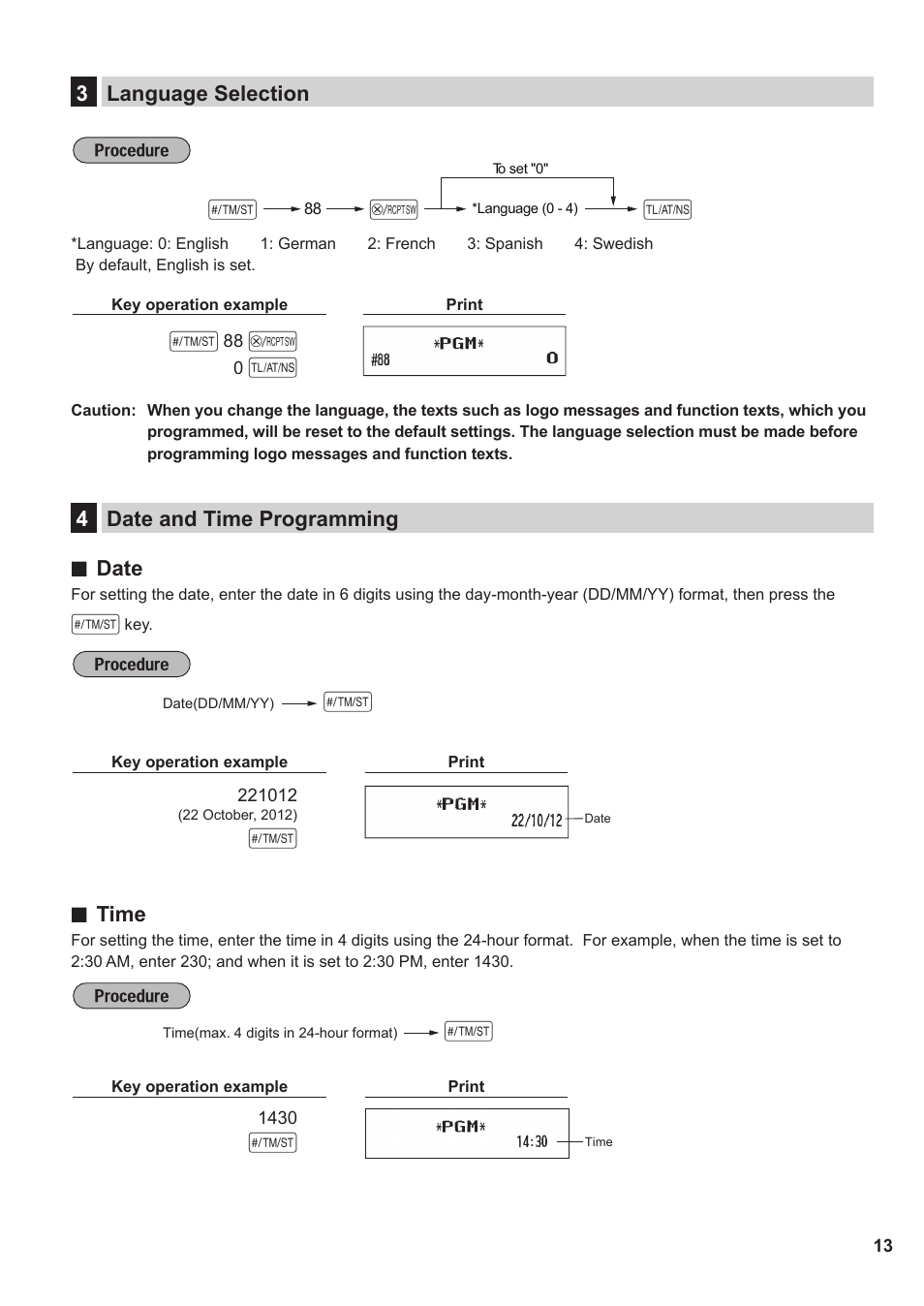 3 language selection, 4 date and time programming, 3 language selection 4 date and time programming | S@ a, 3language selection, 4date and time programming ■ date, Time | Sharp XE-A137-BK User Manual | Page 15 / 86