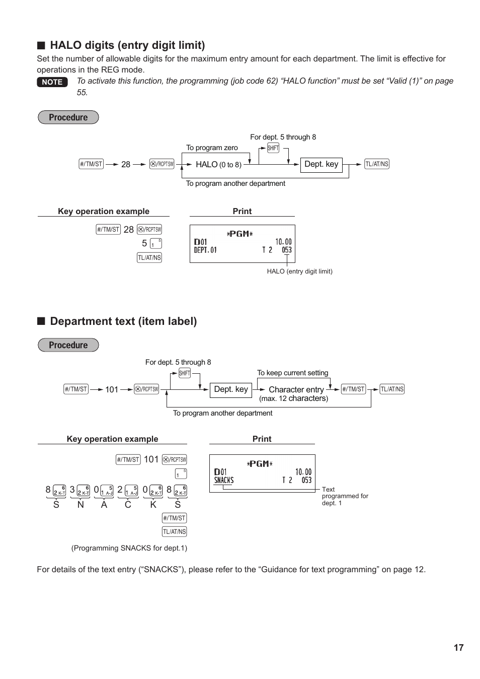 As @ h, As s @ h, Halo digits (entry digit limit) | Department text (item label) | Sharp XE-A137-BK User Manual | Page 19 / 86