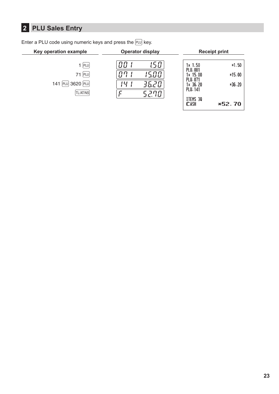 2 plu sales entry, 2plu sales entry | Sharp XE-A137-BK User Manual | Page 25 / 86