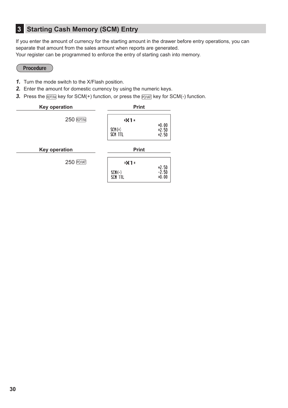 3 starting cash memory (scm) entry | Sharp XE-A137-BK User Manual | Page 32 / 86