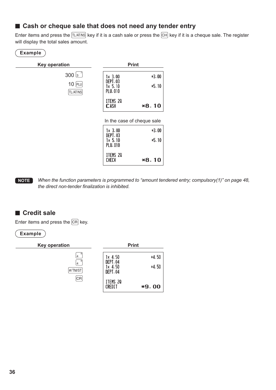 Credit sale | Sharp XE-A137-BK User Manual | Page 38 / 86