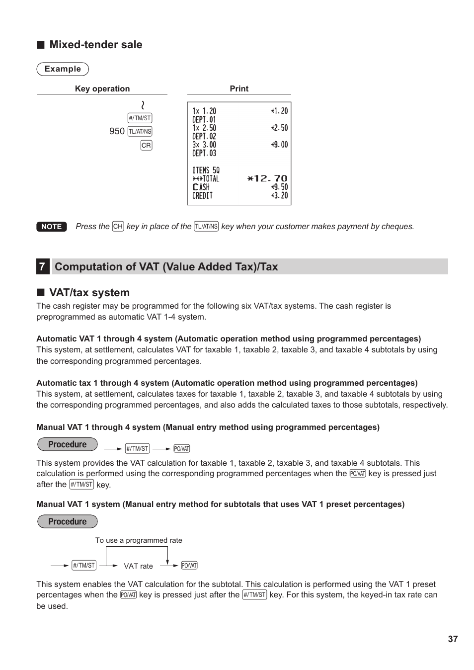 7 computation of vat (value added tax)/tax | Sharp XE-A137-BK User Manual | Page 39 / 86