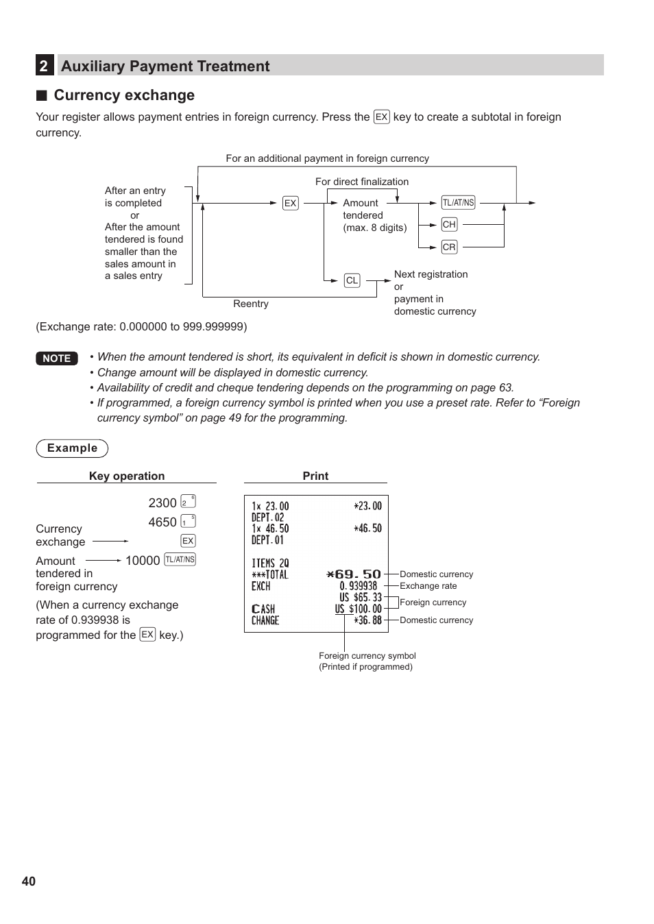 2 auxiliary payment treatment, Vl a c, 2auxiliary payment treatment ■ currency exchange | Sharp XE-A137-BK User Manual | Page 42 / 86