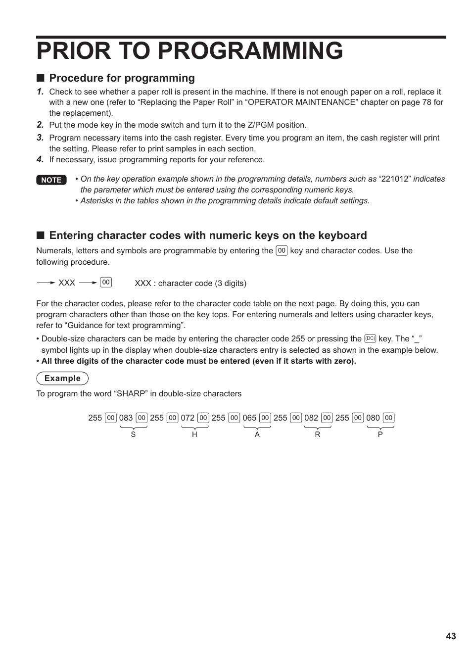 Prior to programming | Sharp XE-A137-BK User Manual | Page 45 / 86