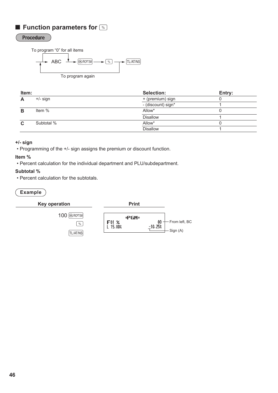 Function parameters for | Sharp XE-A137-BK User Manual | Page 48 / 86