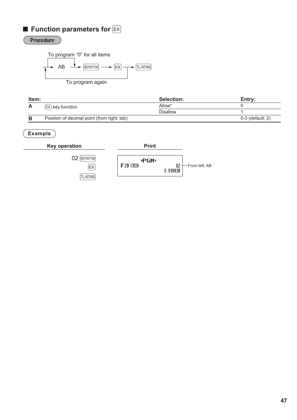 Function parameters for | Sharp XE-A137-BK User Manual | Page 49 / 86