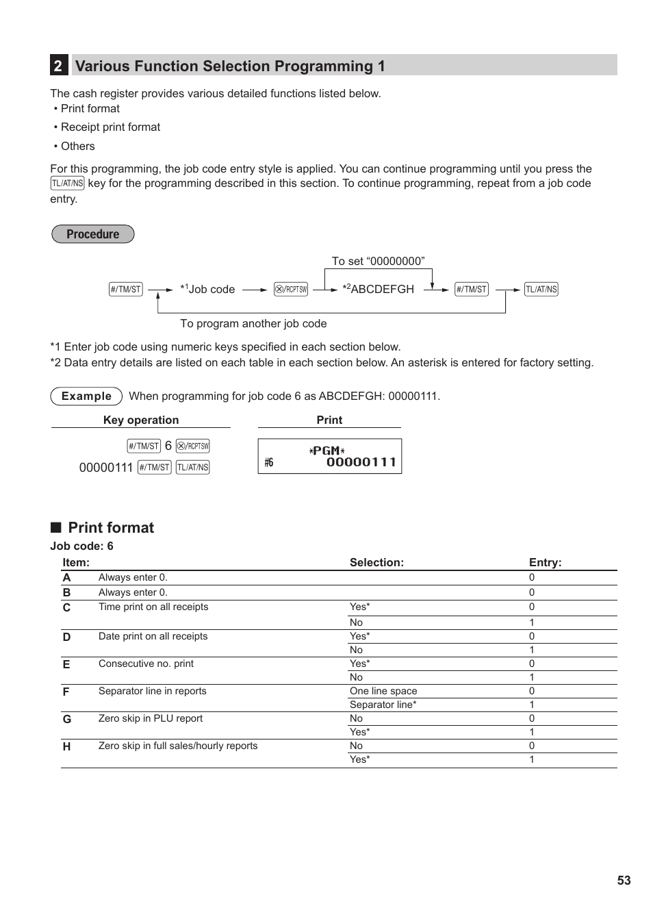 2 various function selection programming 1, 2various function selection programming 1, Print format | Sharp XE-A137-BK User Manual | Page 55 / 86