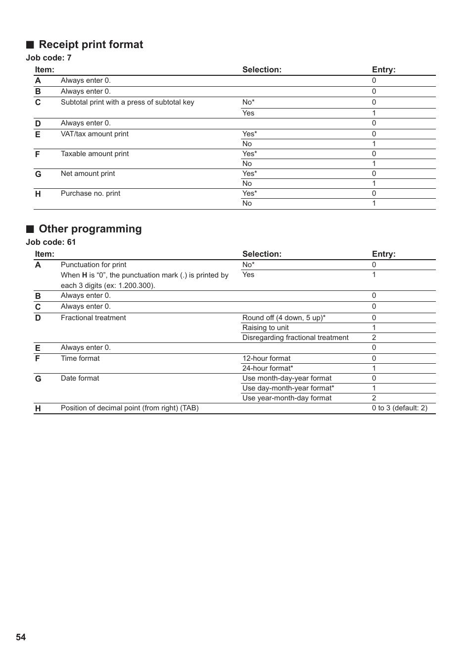 Receipt print format, Other programming | Sharp XE-A137-BK User Manual | Page 56 / 86