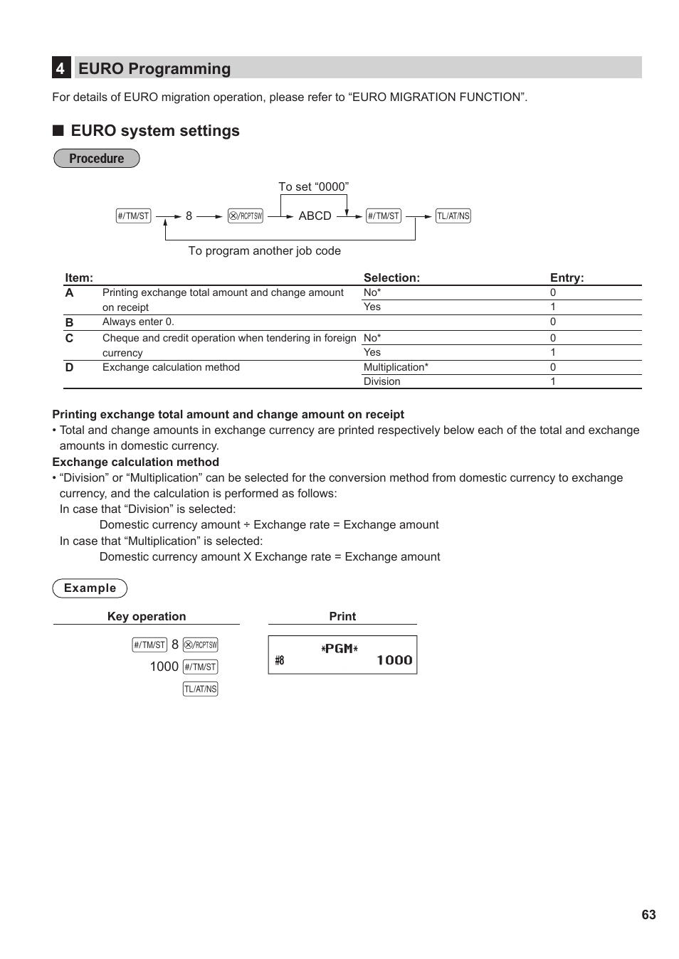 4 euro programming, 4euro programming, Euro system settings | Sharp XE-A137-BK User Manual | Page 65 / 86