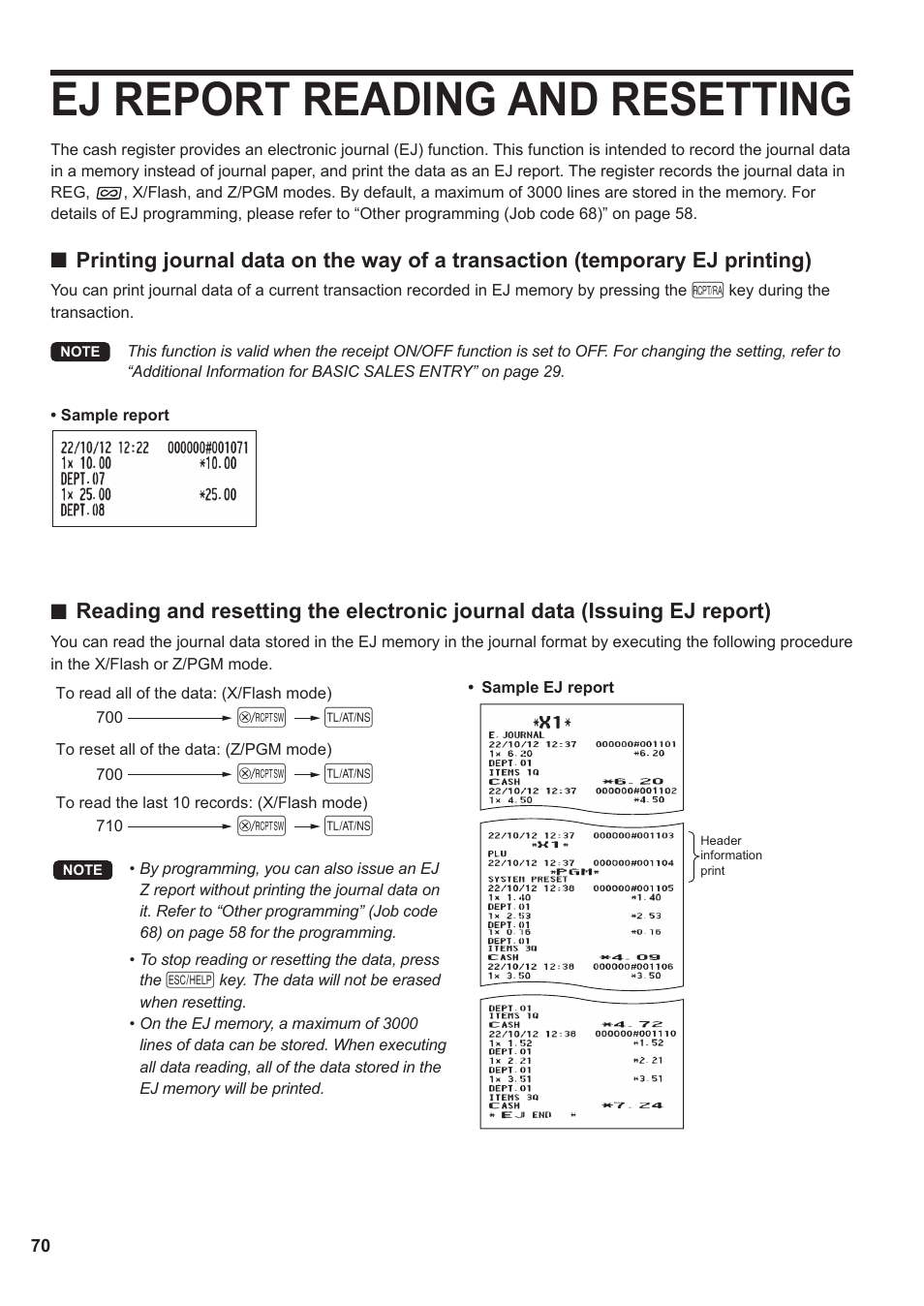 Ej report reading and resetting, A@ @ a | Sharp XE-A137-BK User Manual | Page 72 / 86