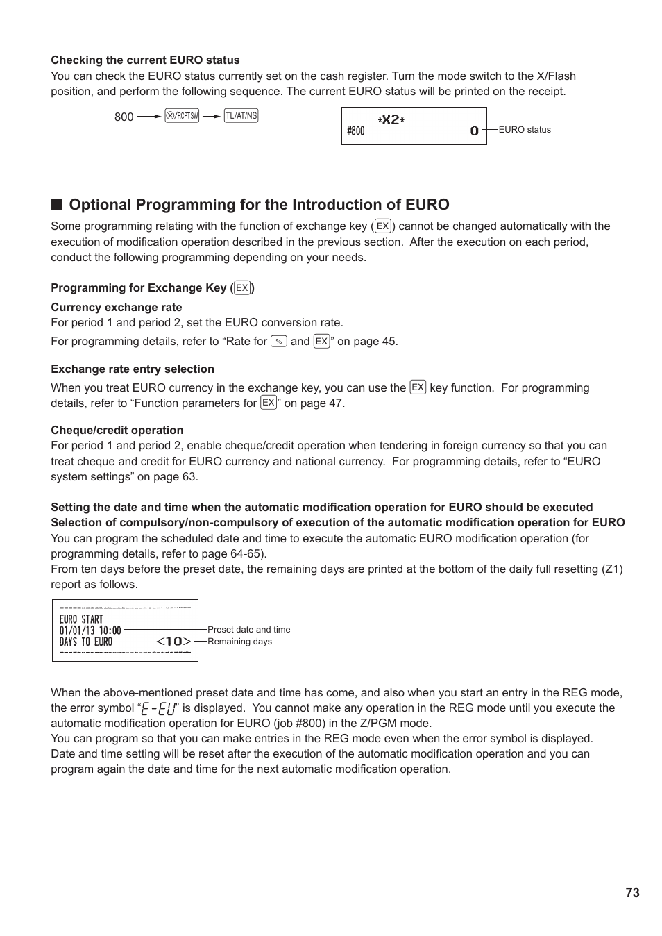 Optional programming for the introduction of euro | Sharp XE-A137-BK User Manual | Page 75 / 86