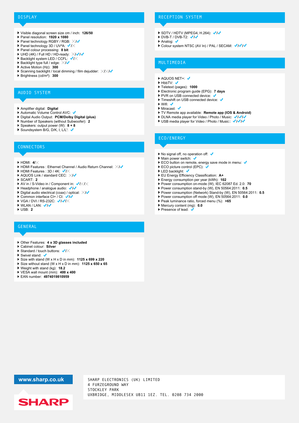 Sharp LC-50LE761K User Manual | Page 2 / 2