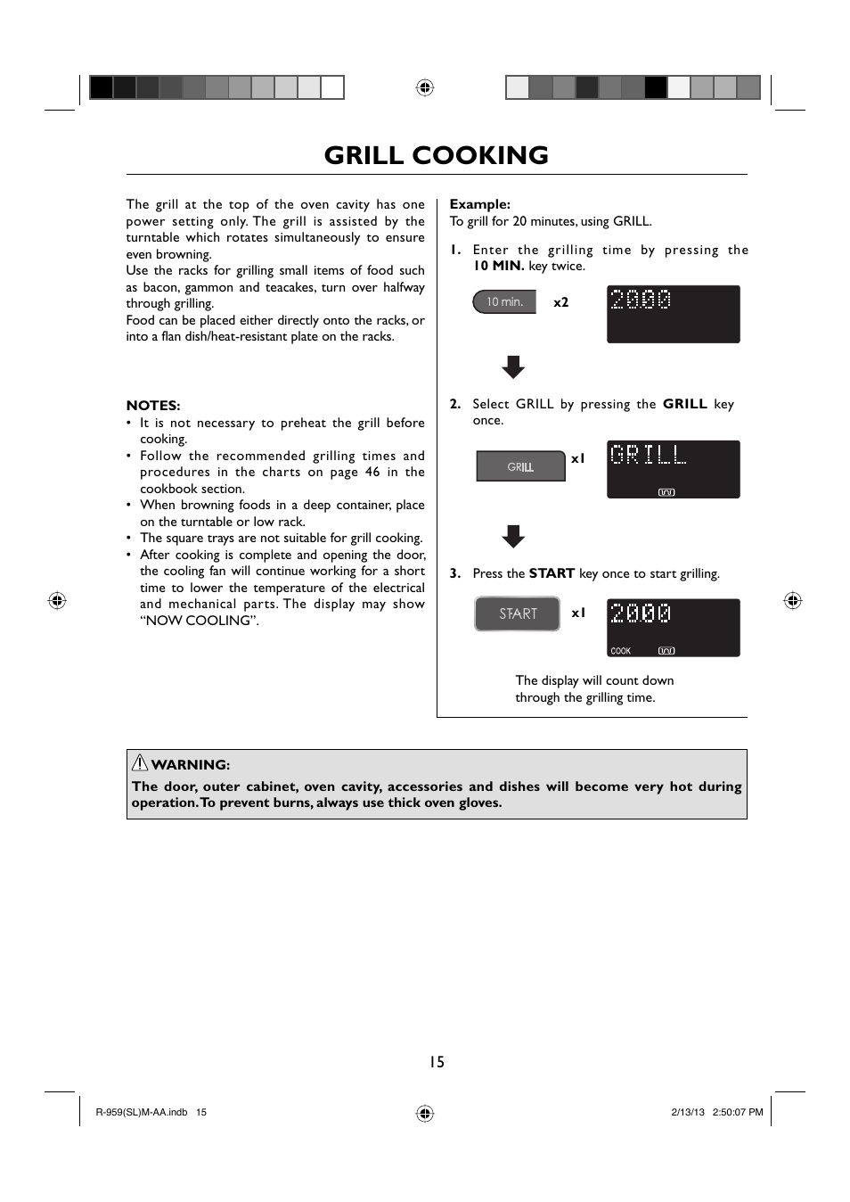 Grill cooking | Sharp R-959SLMAA User Manual | Page 17 / 103