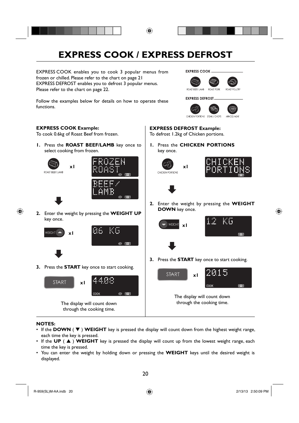 Express cook / express defrost | Sharp R-959SLMAA User Manual | Page 22 / 103