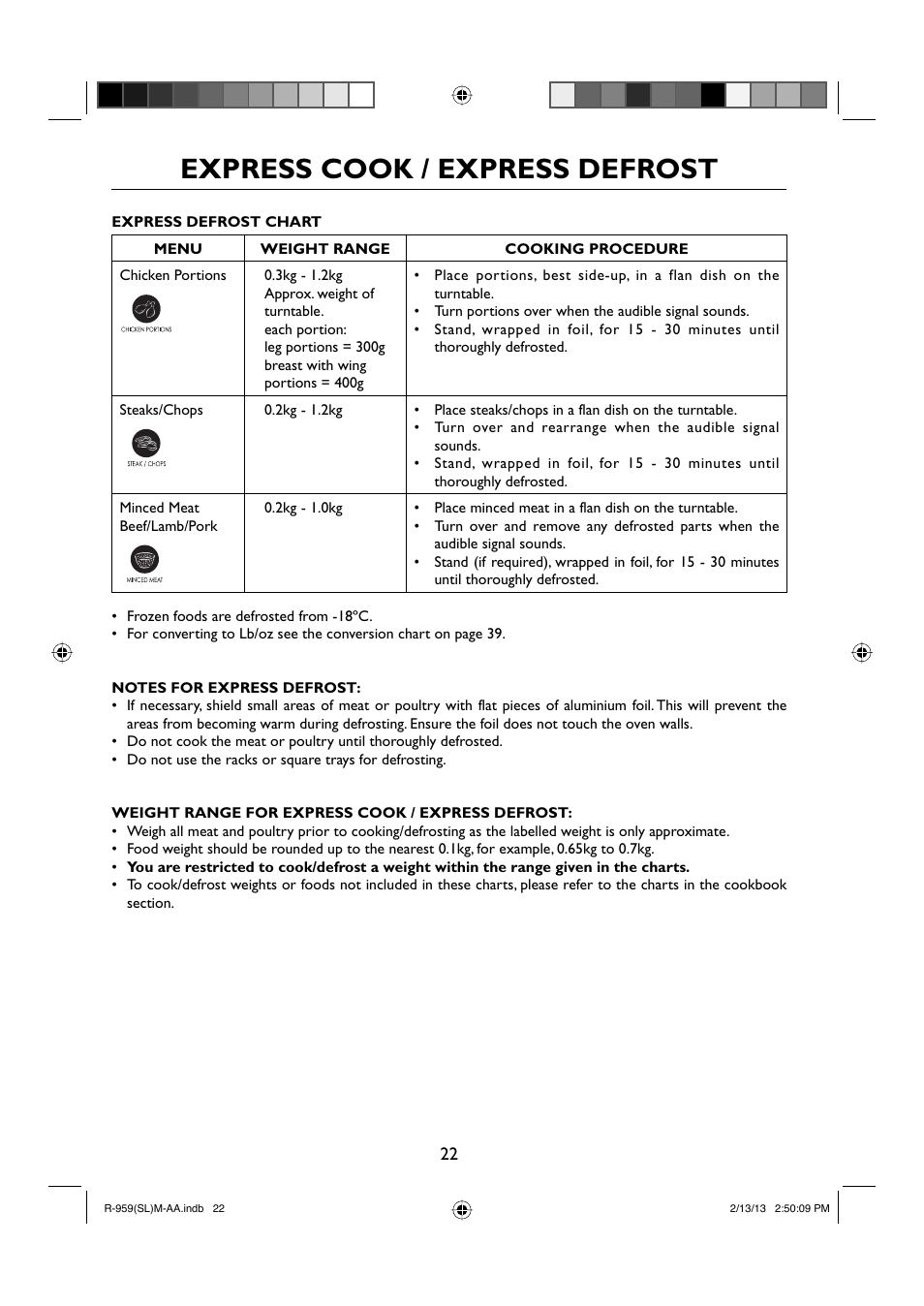 Express cook / express defrost | Sharp R-959SLMAA User Manual | Page 24 / 103